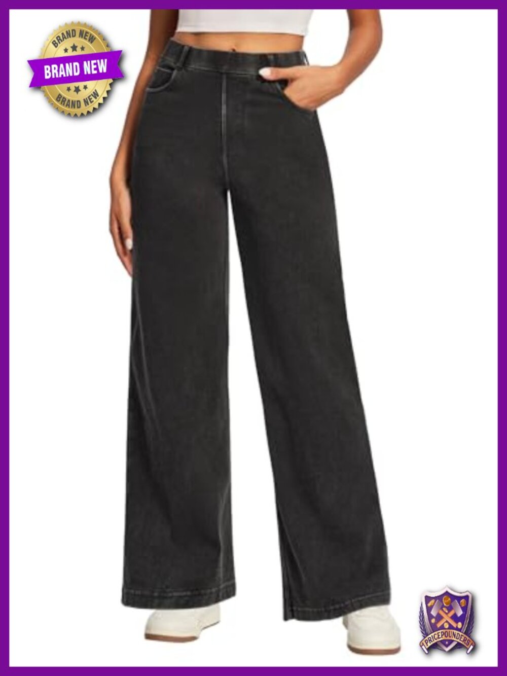 Wide Leg Stretch Pull On Jeans High Rise Relaxed Fit Sweatpant Denim Style